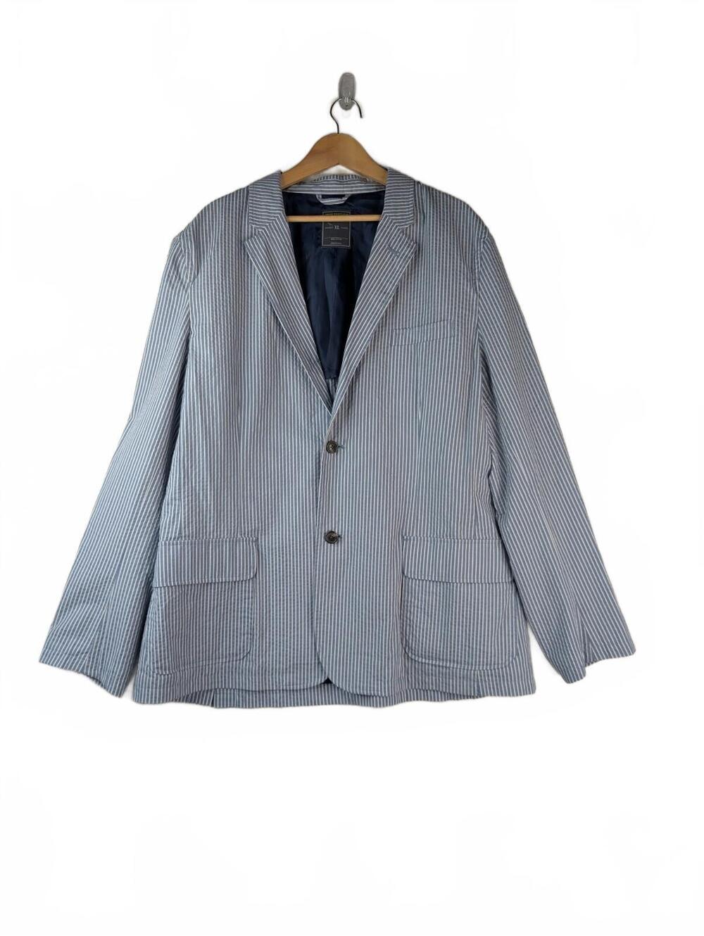 John Bartlett Blue and White Striped Seersucker Blazer Jacket XL